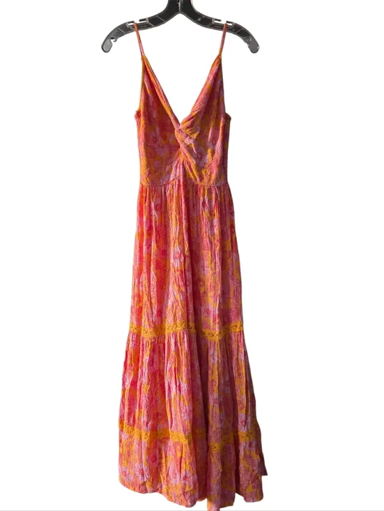 Angie Pink and Orange Floral Maxi Dress with Twist Bodice Size Medium - Picture 1 of 9